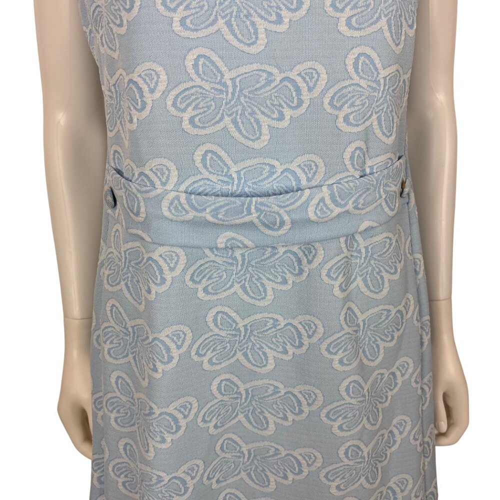 Vintage 60s Sheath Dress Womens Small Ice Blue Patterned Polyester Knee Length - Picture 4 of 11